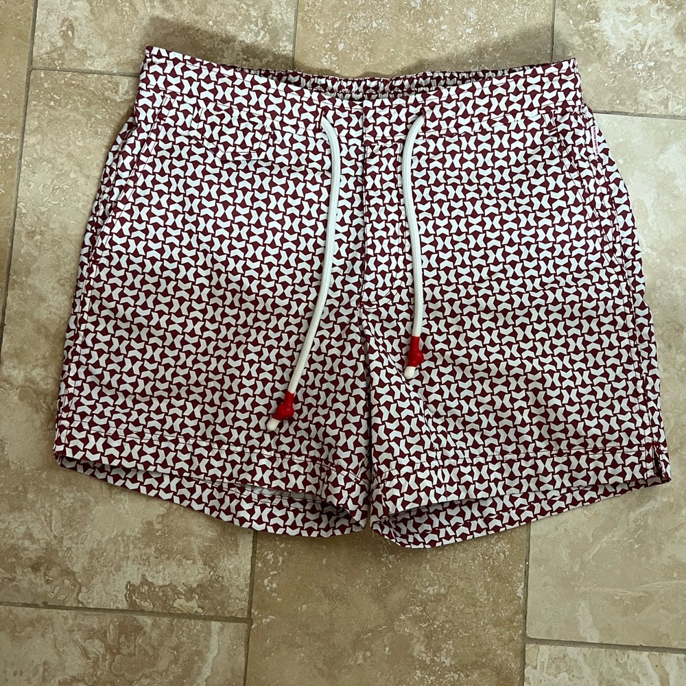 Orlebar Brown Red and White Patterned Athletic Shorts